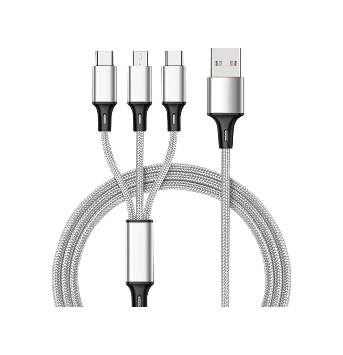 Geeroyoo 3'lü Usb Kablo: Type-c, Micro Usb Ve İphone Uyumlu, Nilon Örgü, 2.4a Hızlı Şarj, 1.2m, Siyah, Dayanıklı, Otomatik Kesme Fonksiyonu