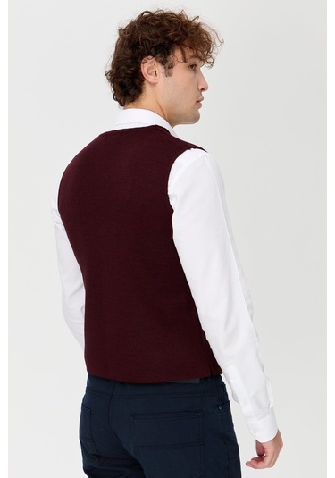 Erkek V Yaka İnce Triko Yelek Bordo Bordo