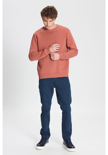 AC&Co / Altınyıldız Classics Erkek Acık Kahve Standart Fit Normal Kesim İçi Polarlı Bisiklet Yaka Sweatshirt Açık Kahverengi