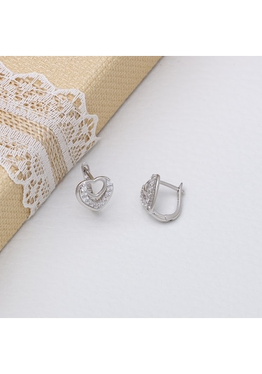 Kalp Model-3 925 Ayar Gümüş Zirkon Taşlı Kadın Küpe Gümüş