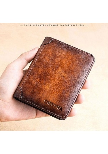 Createtech Bosphorusboutique Vintage Tutucu Kredi Kartı Cüzdan, Rfıd Korumalı Kahverengi Erkekler İçin Kahverengi