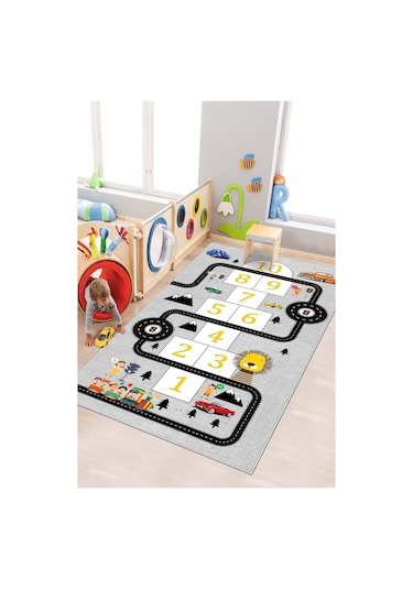 West Home Oyun Halısı Makinede Yıkanabilir Kaymaz Taban Leke Tutmaz Antibakteriyel Çocuk Odası Halısı Wh 504 Gri
