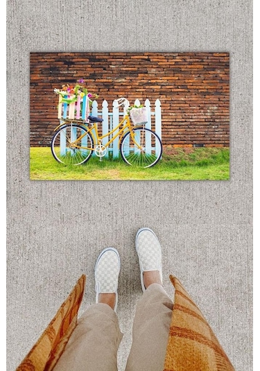 Dijital Baskı Dekoratif Bisiklet Çok Renkli Kapı Önü Paspası K-1267
