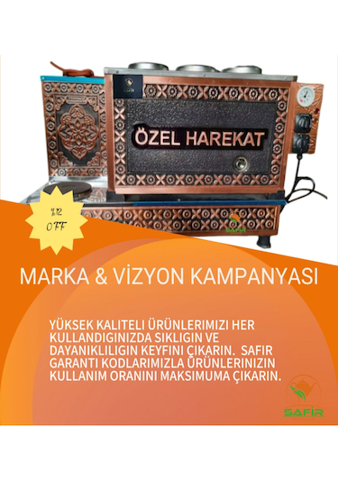 2 Gözlü Bakır Çay Kazanı Bayraklı Osmanlı Tuğra Sadece Elektrikli