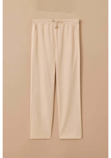 Kadın Büyük Beden Fitilli Bilek Boy Pantolon - Bej 4358892