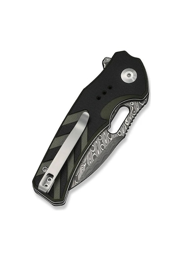 Civivi Vexron Milled Black & Green G10 Handle Damascus Blade Kamp Çakı Siyah - Yeşil