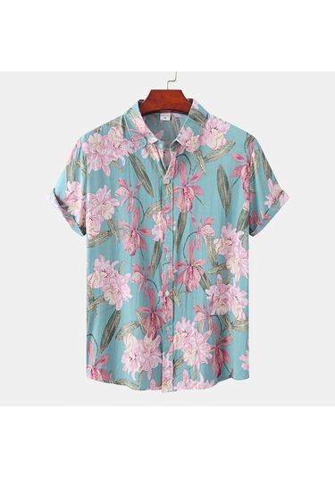 Snapbuy Erkek Yaz Çiçek Kısa Kollu Hawaii Gömlek Slim Fit Plaj Bluzmercan Kırmızı Mercan Kırmızı