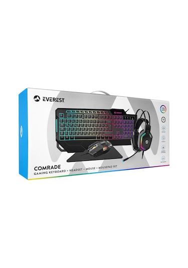Everest KM-R44 Gaming Led Keyboard Q Oyuncu Multimedia + Headset + Mouse + Mousepad