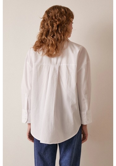 Never More Tek Cepli Pamuklu Gömlek Beyaz