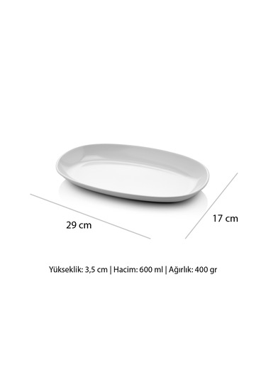 Alezy 608 Göreme Melamin Termostar Kayık Tabak 29x17 Cm Beyaz