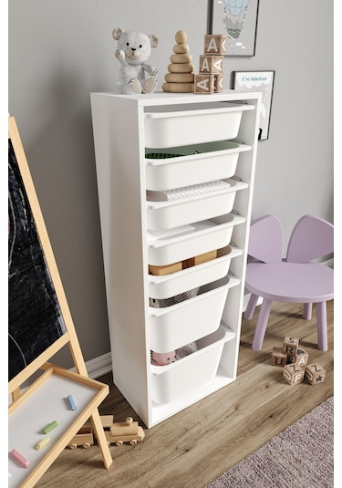 %100 Mdf - Xl Mono 7 Sepetli Oyuncak Dolabı Beyaz