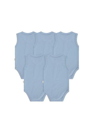 Civil Baby Organik 5 Li Sıfır Kol Çıtçıtlı Badi - Mavi