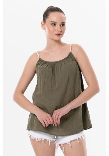 Askılı Alaçatı Yazlık Müslin Bluz Haki Hk-haki Haki