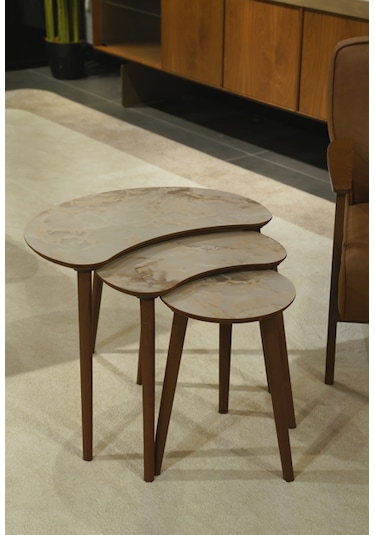 Berlin 3'lü Zigon Sehpa &100 Mdf Buz Gri Mermer Desen