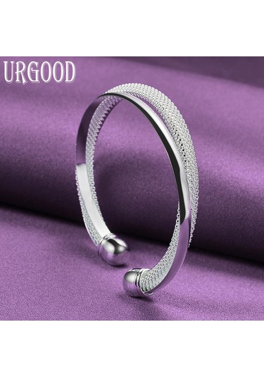 925 Ayar Gümüş Büyük Örgü Açık Bileklik Moda Takı Gümüş