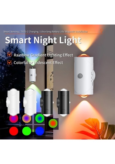 Willowhaven 4pcs White Akıllı Gece Işığı Hareket Sensörlü Led Duvar Aydınlatma Şarj Edilebilir Rgb Gece Lambaları Yatak Odası Oturma Odası İçin Kırmızı