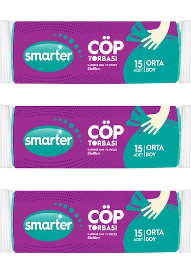 Smarter 3'lü Orta Boy Çöp Torbası 55 x 60 CM
