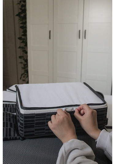 Adarya Home Zebra Desen Valiz Düzenleyici Bavul İçi Organizer Set 6'lı Antrasit