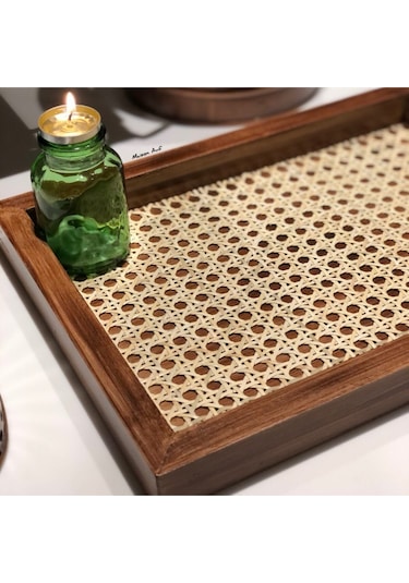 Rattan Hazeran Tepsi Eskitme Model Dikdörtgen %100 Doğal Hazeran M017