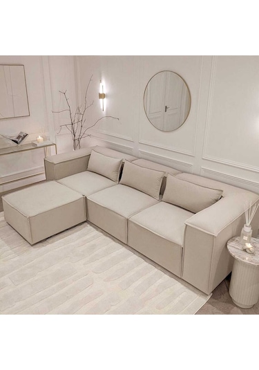 Relax Soft Köşe Takımı 4 Modül Krem Kadife Babyface 03 Krem