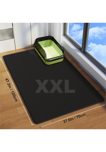 Honeybeeshop Su Geçirmez Kedi Altlığı Black Xxl 47 24x27 56 İnç Yıkanabilir Kokuya Dayanıklı Kedi Kumu Matı