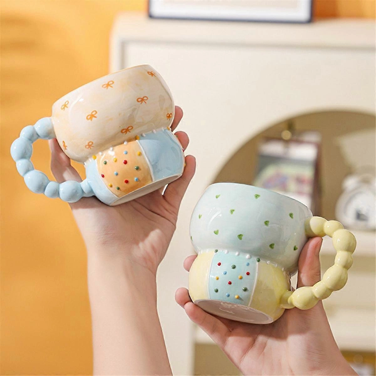 Seramik Kupa Renkli Kahve Fincanı Ev Fincanı Kahvaltı Fincanı Süt Kahve Çay Meyve Suyu Yulaf Suyu Fincanı Diğer