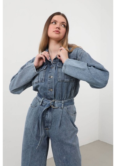 Kadın Oversize Jean Tulum Mavi 001