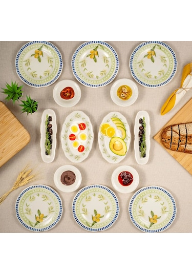 Fecra 14 Parça Casa Limone Kahvaltı Takımı Beyaz - Sarı