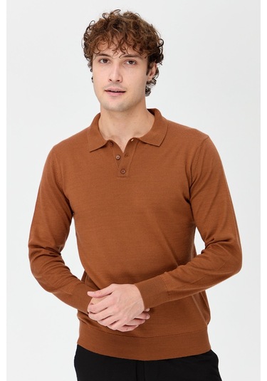 Erkek Basic Polo Yaka İnce Triko Kazak K.taba K.taba