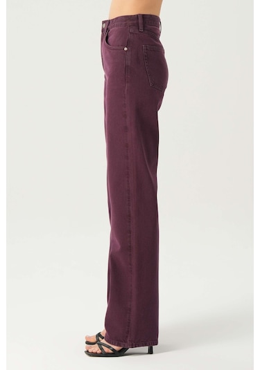 Diana Mürdüm Yüksel Bel Patı Fermuarlı Dad Straight Fit Pantolon C 4517-113 Mürdüm