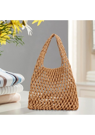 Suntek Omuz Çantası Saplı Çanta Plaj Tote Kadın Kahverengi Kahverengi