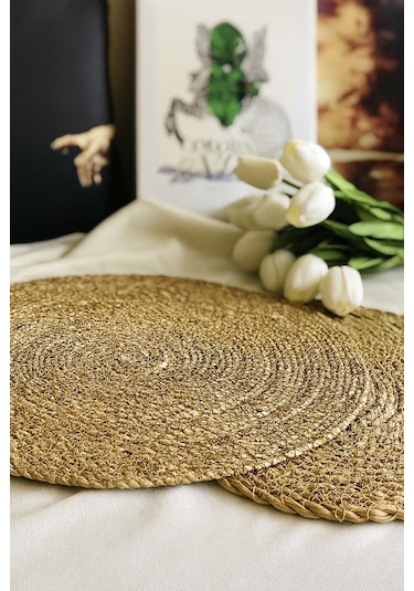 Yunusoğlu Home Hasır Jüt Supla 6'lı Set Amerikan Servis 33 Cm Çap Supla 6'lı Altın