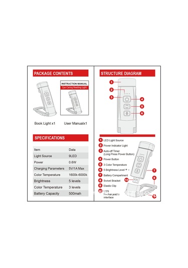 Qingmipy Usb Şarjlı Kitap Klipsi Gece Lambası, Taşınabilir Mini Led Masa Lambası, Göz Koruma Özellikli Siyah Diğer