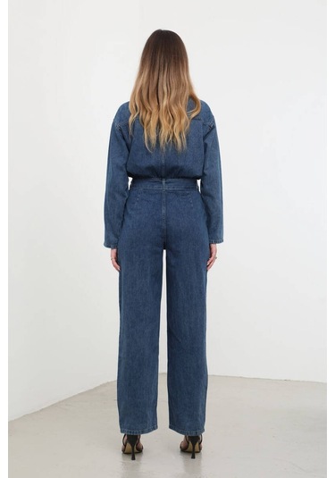 Kadın Oversize Jean Tulum Koyu Mavi 001