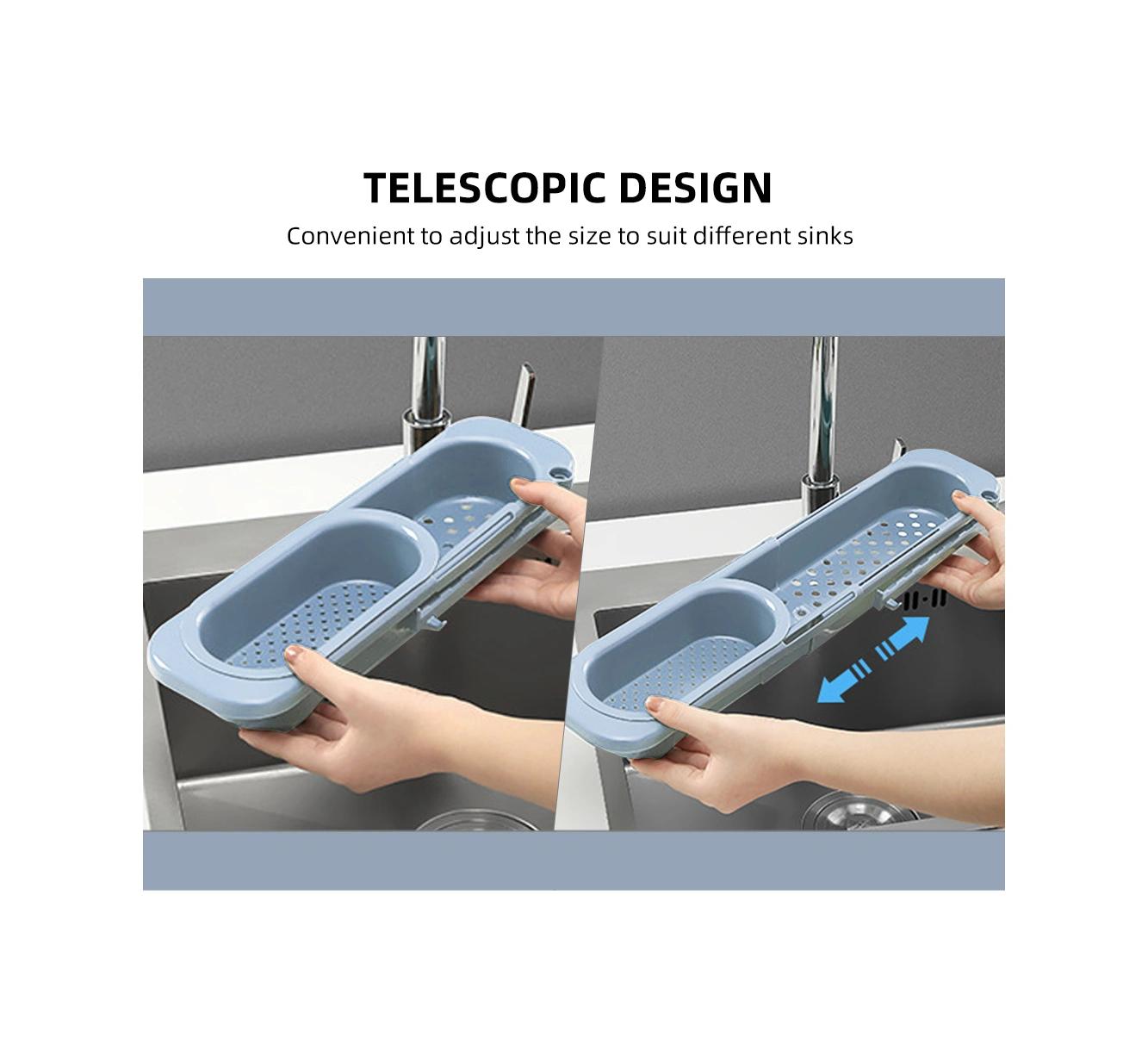 Geeroyoo Mavi Gri Genişletilebilir Sıvı Filtreli Lavabo Sepeti - Bölmeli Su Çıkarma, Havlu Asma Barı Ve Mutfak Malzemeleri Depolama Gri - Mavi