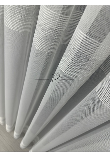 Tül Perde Bantlı Şerit Anotella Desen Lüx Armür 3 Farklı Renk Seçeneği Ekru-gümüş Şerit Çok Renkli