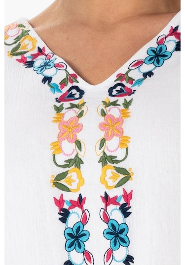 Kolsuz Şile Bezi Nakışlı Delfin Kısa Yazlık Otantik Elbise Beyaz Byz-beyaz