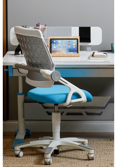 Creo Mobili Yükseklik Ve Sırt Ayarlı Sirius Çalışma Sandalyesi Ofis Ve Bilgisayar Koltuğu Beyaz/mavi Gri