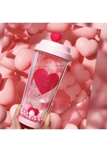 Novahub Kalp Şekilli Taşınabilir Sızdırmaz Bardak, 435ml Çay Şişesi, Pembe, Araba Partisi İçin Aşk Kahve Kupası Pembe