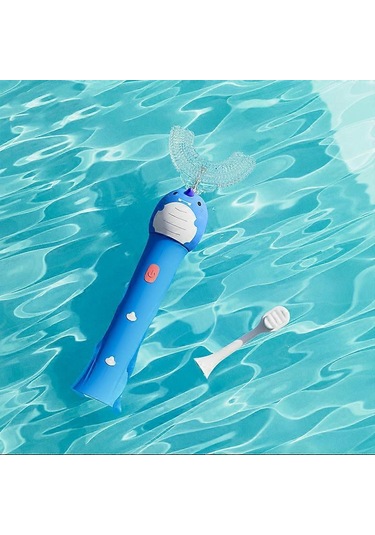 Dinasour Desen Elektrikli Diş Fırçası Düz Tod Ve U Şekilli Çocuklar İçin Değiştirilebilir Mavi