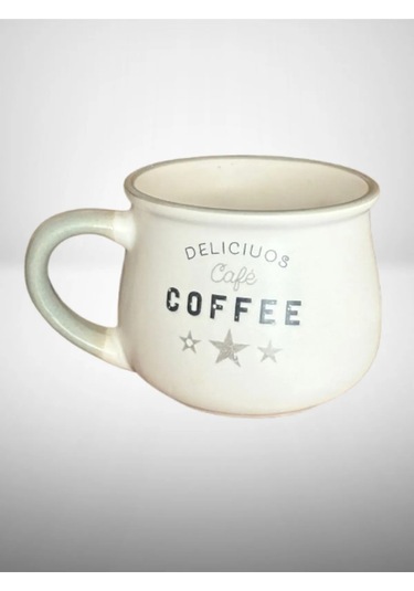 Seramik Kupa Bardak Coffee Desenli 150 Cc - Beyaz Beyaz