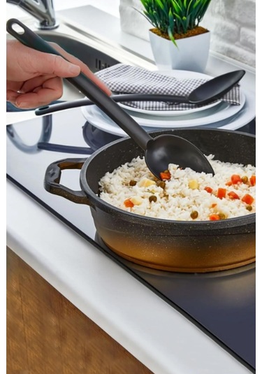 4'lü Set Lüx Yanmaz Yapışmaz Teflon Kaplama Servis Seti Kepçe Kevgir Spatula Kaşık Servis Takımı