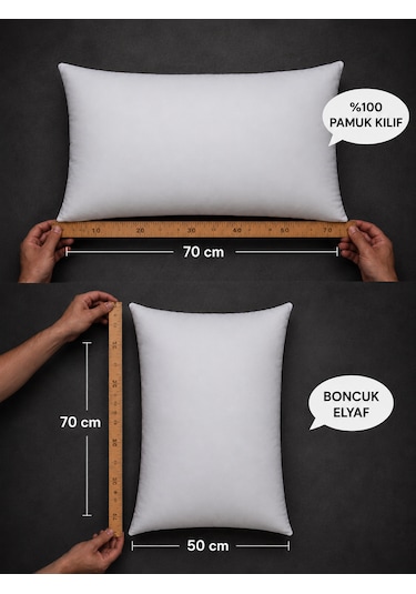 Boncuk Elyaf Yastık 2 Adet 50x70 Cm Pamuk Kılıf Beyaz