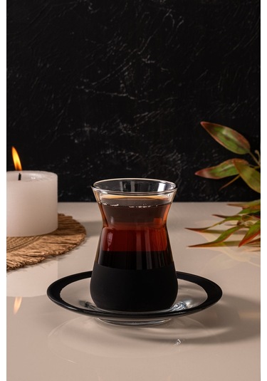 Mest 12 Parça 6 Kişilik Siyah Mat Çay Bardağı Seti - 132 Cc Şıklık Ve Modern Tasarım Siyah Mat