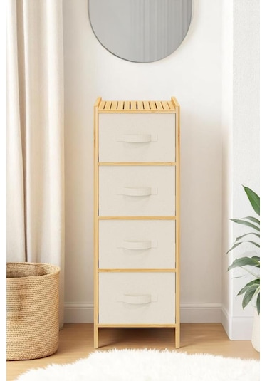 Digithome Bambu 4 Çekmeceli Dolap Organizer Çok Amaçlı Düzenleyici Şifonyer Db-0014