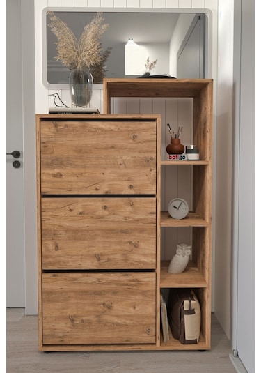 Bofigo Lego Ayakkabılık Düşer Kapak Raflı Ayakkabılık Çam