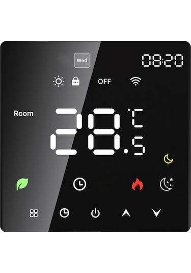 Hfambition Siyah Akıllı Su Isıtma Termostati - Wifi & Tuya Uygulaması, Ses Kontrolü, Dokunmatik Renkli Ekran, Manuel/otomatik Mod, Ip20 3a