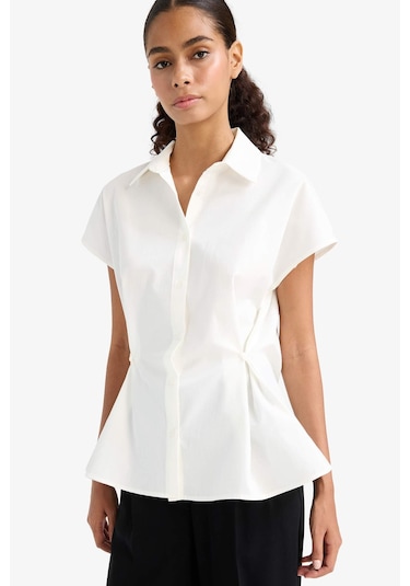 Defacto Fitted Poplin Kısa Kollu Gömlek F7313ax25auer85 Ekru