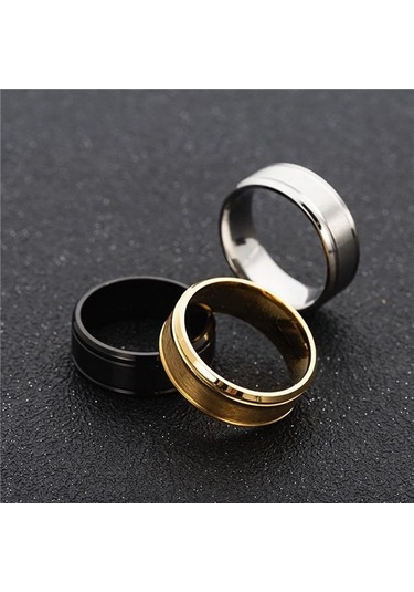Erkek Paslanmaz Çelik 8mm Geniş Mat Çift Eğimli Basit Yüzük Takı Hediyeleri Arı Siyah