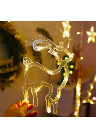 Sones Led Perde Işıkları Noel Dekorasyonu Çan Ve Geyik Işık Dizisi, Güç Kaynağı: 220v Ab Fişi Sıcak Beyaz Işık